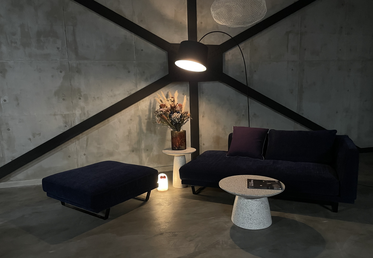 The actual CLOUD sofa and ottoman offered, seen from the front