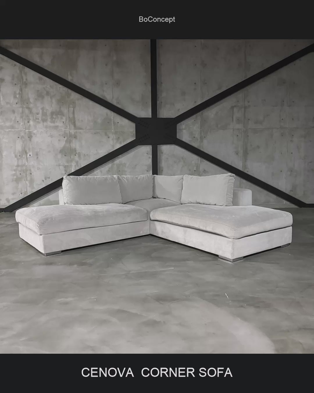 BoConcept Cenova コーナーソファのライトグレーFrisco張地と2ユニット構成を紹介する動画